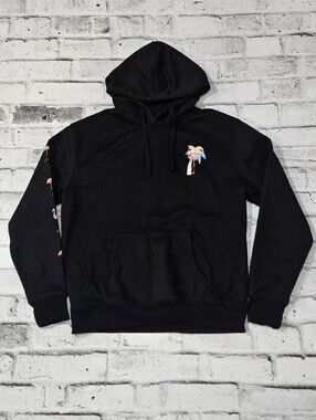 360 Surf Flamingo Graphic Hoodie Black Tropical Pullover Size M